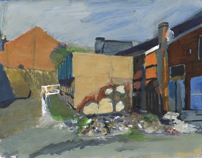 Telecommunicatie-infrastructuur, Wandsworth, 2025 (acryl, acrylverfstiften en Oost-Indische inkt op papier) door Simon Neville