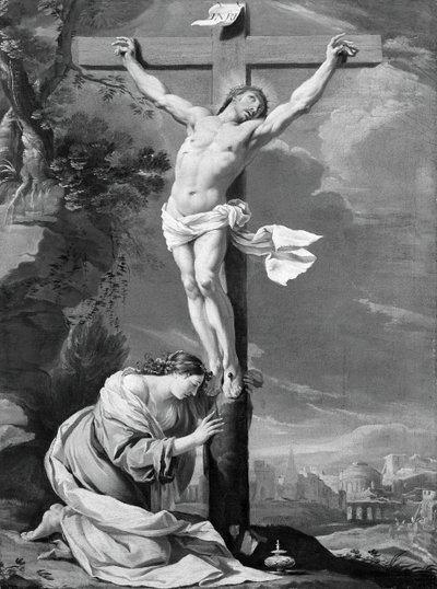 Christus aan het Kruis met Maria Magdalena, 1640-1650 door Simon Vouet