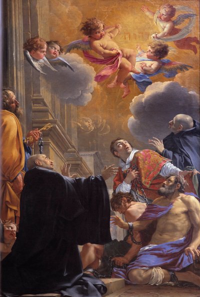 Sint Merry (of Sint Mederic), bisschop van Parijs (7e eeuw) bevrijdt de gevangenen door Simon Vouet