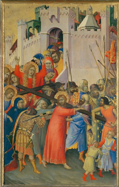 Le Portement de Croix - De Kruisdraging Deel van een polyptiek, geschilderd voor een lid van de Orsini familie ... door Simone (after) Martini