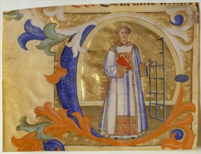 Manuscript Verlichting met Sint Laurentius in een Initiaal C, uit een Graduale door Simone Camaldolese