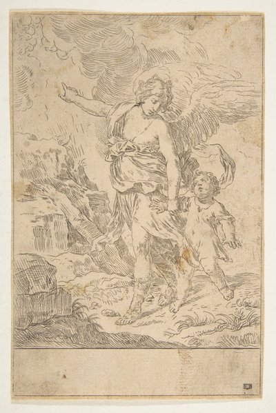 Een beschermengel die met een kind wandelt, ca. 1640 door Simone Cantarini