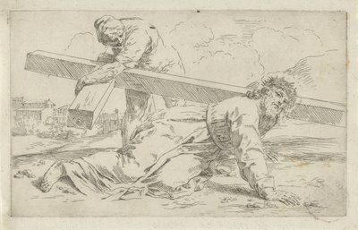 Christus bezwijkt onder het gewicht van het kruis door Simone Cantarini