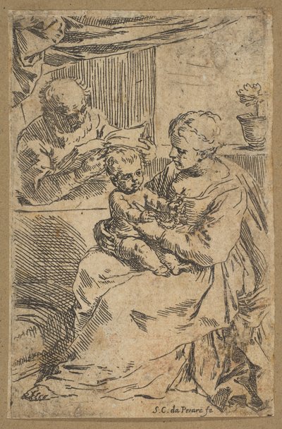 Heilige Familie met een rozenkrans door Simone Cantarini