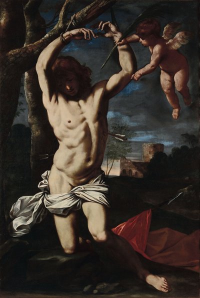 Sint Sebastiaan en een engel door Simone Cantarini