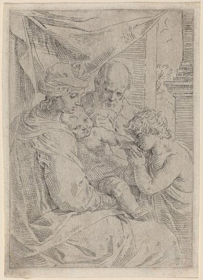 De Maagd en het Kind met Sint Jan door Simone Cantarini