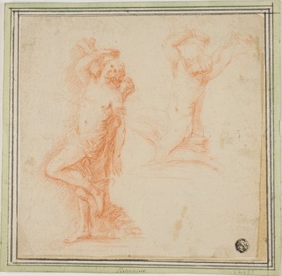 Twee schetsen van Sint Sebastiaan door Simone Cantarini
