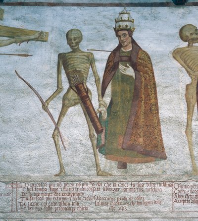 Dood vraagt de paus om te dansen (detail) door Simone II Baschenis