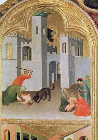 Agostino Novella redt een kind dat door een hond is gebeten (detail) door Simone Martini