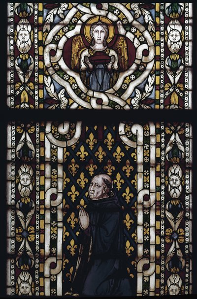Kardinaal Gentil van Montefiore knielt - Glas-in-lood door Simone Martini, Basiliek van Sint Franciscus van Assisi, Onderkerk, Kapel van Sint Louis, Assisi door Simone Martini