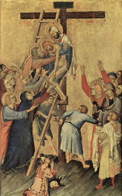 Nederlands: Kruisafneming Orsini Altaar, Scène: Kruisafneming door Simone Martini