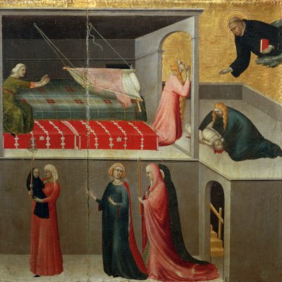 Wonder van de baby die uit de wieg viel (detail) door Simone Martini