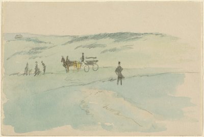 Landschap met figuren en een koets door Sir David Wilkie