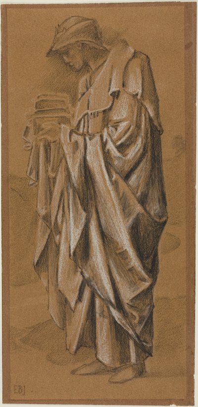 Staande gedrapeerde figuur in profiel naar links door Sir Edward Burne Jones