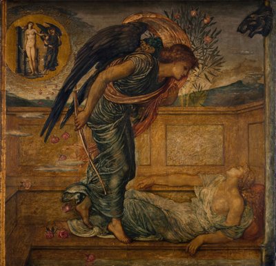 Cupido en Psyche - Palace Green muurschilderingen - Cupido vindt Psyche slapend bij een fontein door Sir Edward Coley Burne Jones