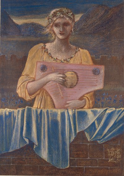 Studie van een vrouw met een muziekinstrument door Sir Edward Coley Burne Jones