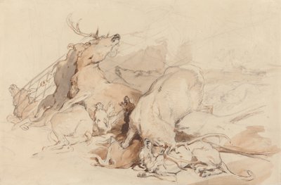Honden en jagers die herten aanvallen door Sir Edwin Henry Landseer