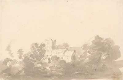 Kerk in bomen door Sir George Howland Beaumont seventh Baronet