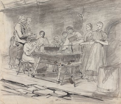 Studie van Vrouwen en Mannen die Bidden voor een Maaltijd door Sir Hubert von Herkomer