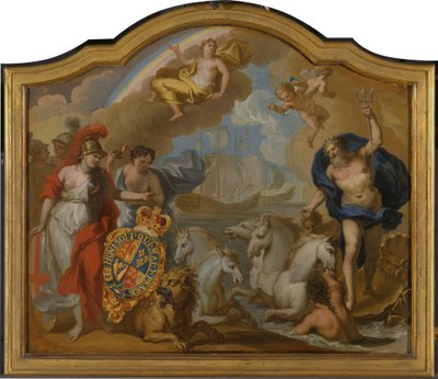 Allegorie van de macht van Groot-Brittannië op zee, ontwerp voor een decoratief paneel voor de ceremoniële koets van George I door Sir James Thornhill