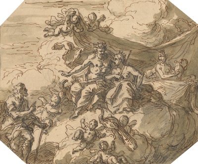 Ontwerp voor een mythologische scène, met Jupiter en Juno door Sir James Thornhill