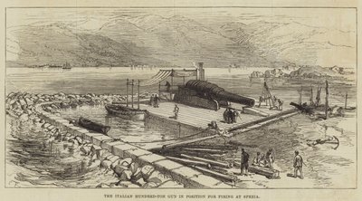 Het Italiaanse Honderd-Ton Kanon in Positie om te Vuren bij Spezia door Sir John Charles Robinson