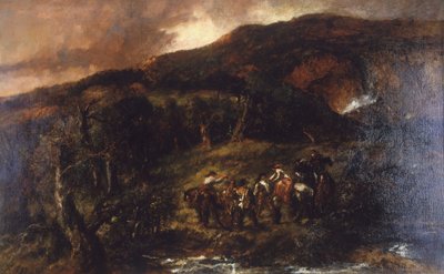 Landschap met jachtpartij door Sir John Gilbert