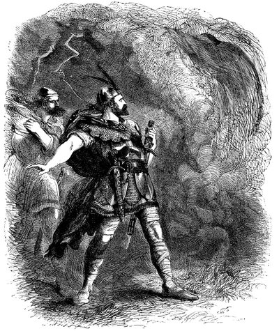 Macbeth en Banquo ontmoeten de drie heksen, 1858 door Sir John Gilbert