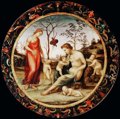 Allegorie van de liefde Venus terrestre met Eros en Venus celeste met Anteros en twee cupido