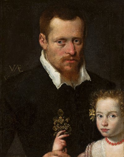 Portret van een man met zijn dochter door Sofonisba Anguissola