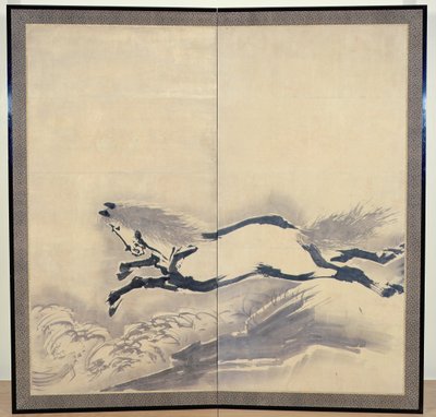 Paardenspringen, Japans, Edo-periode, ca. 18e eeuw door Soga Shohaku
