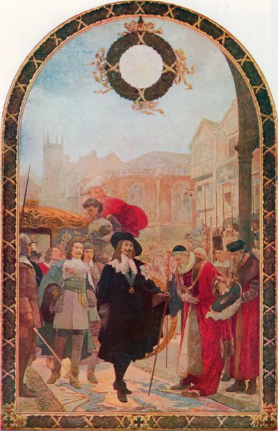 Charles I eist de vijf leden in de Guildhall door Solomon Joseph Solomon