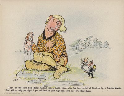 Illustratie voor Verdere Daden van de Drie Stoute Babes (kleurenlitho) door Sophia Rosamond Praeger