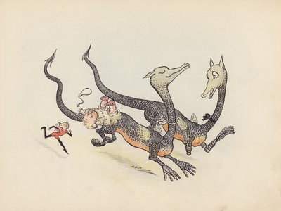 Illustratie voor Little Twin Dragons door S Rosamond Praeger (kleurenlitho) door Sophia Rosamond Praeger