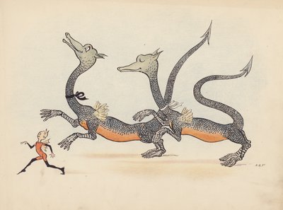Illustratie voor Little Twin Dragons door S Rosamond Praeger (kleurenlitho) door Sophia Rosamond Praeger