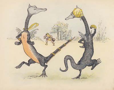 Illustratie voor Little Twin Dragons door S Rosamond Praeger (kleurenlitho) door Sophia Rosamond Praeger