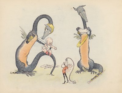 Illustratie voor Little Twin Dragons door S Rosamond Praeger (kleurenlitho) door Sophia Rosamond Praeger