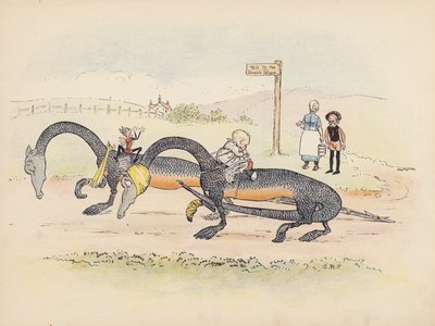Illustratie voor Little Twin Dragons door S Rosamond Praeger (kleurenlitho) door Sophia Rosamond Praeger