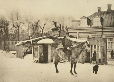 Russische auteur Leo Tolstoy te paard, Moskou, Rusland door Sophia Andreevna Tolstaya