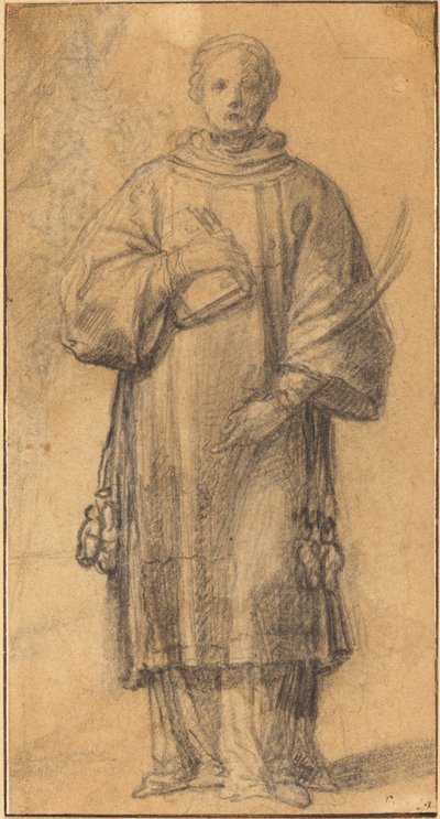 Staande Heilige met een Boek en een Palmblad door Spanish 17th Century