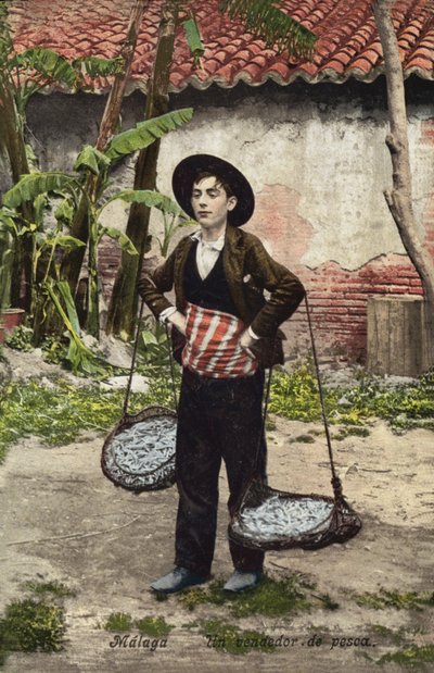Visverkoper, Malaga, Spanje (ingekleurde foto) door Spanish Photographer