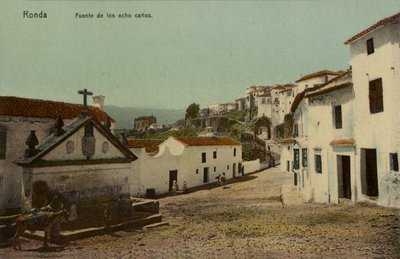 Fontein van de Acht Spuiten, Ronda, Spanje (ingekleurde foto) door Spanish Photographer
