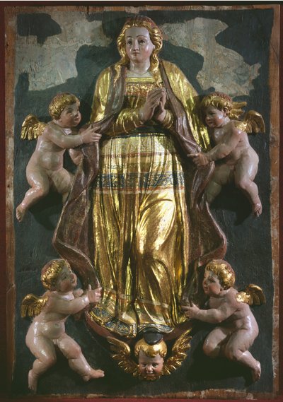 Hemelvaart van de Maagd, detail van een renaissance altaarstuk door Spanish School