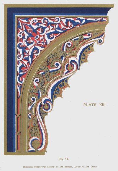 Steunen voor het plafond van de portiek, Hof van de Leeuwen (kleur litho) door Spanish School