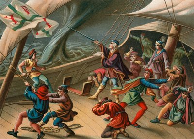 Columbus kalmeert een waterhoos door Spanish School