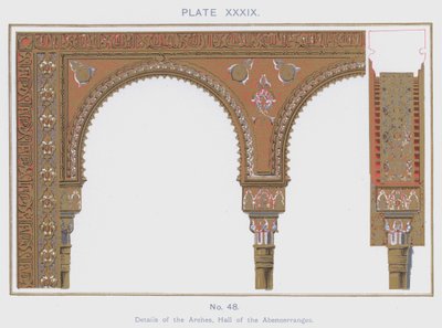 Details van de bogen, Hal van de Abencerranges (kleur litho) door Spanish School