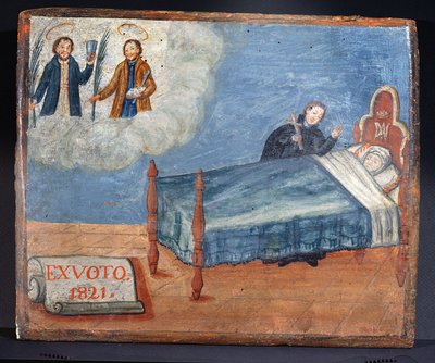Ex Voto opgedragen aan SS. Cosmas en Damian uit dankbaarheid voor de genezing van een zieke vrouw, 1821 door Spanish School
