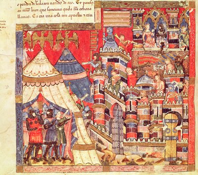 Het Griekse Kamp en de Stad Troje, uit de Codex Benito Santa Mora door Spanish School