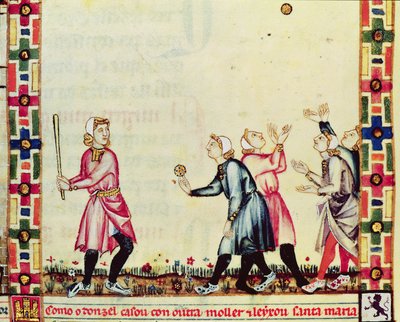 Pelotaspel in de open lucht, uit het manuscript onder leiding van Alfonso X door Spanish School