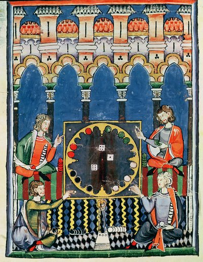 Vier Arabische backgammonspelers, uit het Boek der Spelen, Schaken, Dobbelstenen en Borden, 1282 door Spanish School